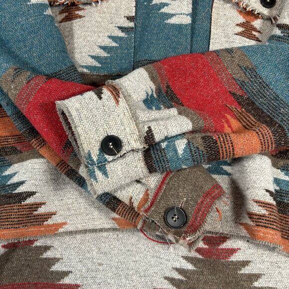 La Miel  Blanket Shirt Jacket Boho Southwest Aztec Shacket Distressed - Picture 6 of 10